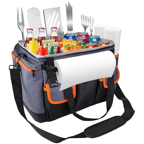 Homyplaza Large Grill and Picnic Caddy Multifunctional Collapsible Soft Sided Insulated Cold Storage Bag for Tailgate Party, BBQ, Camping Trip, Outdoor Picnic Gathering Cover