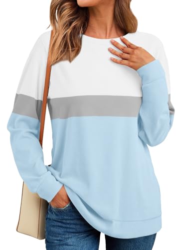 RUMIA Crewneck Fall Sweatshirts for Women Plain Long Sleeve Top with Pocket — view 3