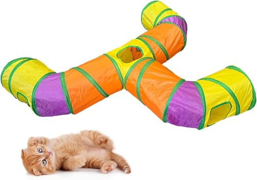 Image of GUSTYLE Cat Tunnel Toy Way, Collapsible Pet Play Tunnel Tube with Storage Bag for Cats, Puppy, Rabbits, Guinea Pig, Indoor and Outdoor Use (Rainbow T-Shaped)