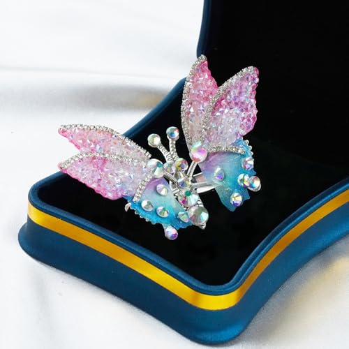 4 Piezas Pinzas de Pelo Mariposa Voladora para Niñas, 3D Alas Móviles con Brillantina y Strass, Accesorios para el Cabello miniatura 2