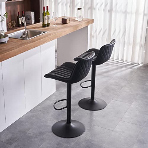 Younike Bar Stools Set Of 2 Adjustable Swivel Barstools Pu Leather Counter Stools Cushioned High Backrest, Black, 3-5 Mins To Assemble, Loads 300Lbs #TOP7