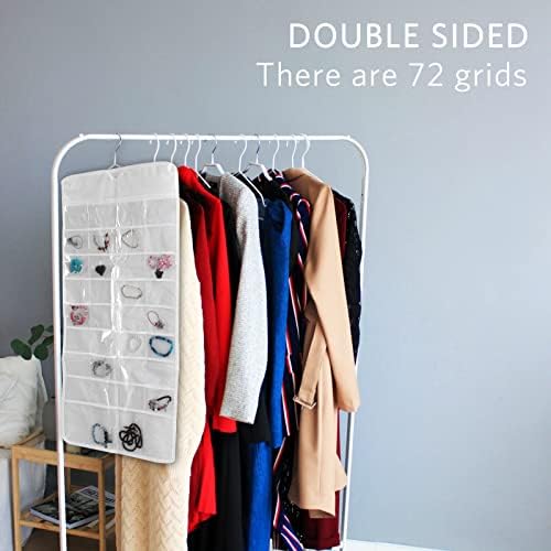 Jewellery Organiser, Wardrobe Hanging Storage Necklace Holder Dual Sided Earrings Bracelets Accessories Organizer with 72 Pockets