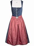 Almsach Dirndl Sophie blau 68er 68cm Länge | Midi-Dirndl dunkelblau rot | klassisch Knöpfe Schließe | Samt (42)