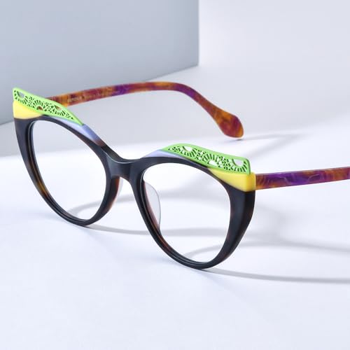 Image of HEPIDEM Multicolor Acetate Glasses Frame Women Cat Eye Eyeglasses Men Optical Spectacles 9291