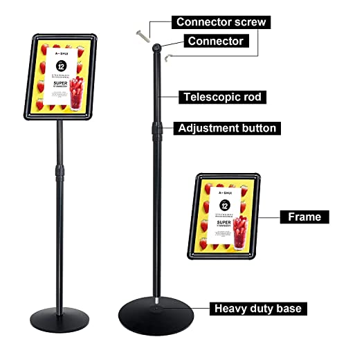 Mutualsign Heavy Duty Sign Holder Poster Stand 8.5"X 11" Floor Standing Sign Holder Adjustable Pedestal Sign Stand With Cast Iron Base For Display/Advertisement (Black) #TOP4