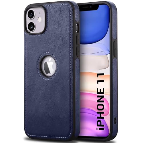 Image of Leather Case for Apple iPhone 11 Premium Protective Stylish Slim Cover with Shockproof Raised Edges Blue