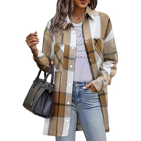 HOTOUCH Brown Plaid Flannel Shacket Cover