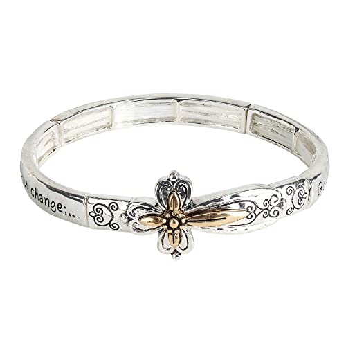 Dicksons Cross Serenity Prayer Womens One Size Silver and Gold Plated Stretch Charm Bracelet