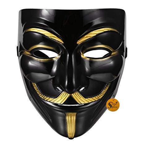 Sage Square Vendetta Comic FACE MASK Fawkes Mask Anonymous VIP Edition Face-Mask Perfect Fit Cosplay Protest V for Vendetta DC Comics (Black)