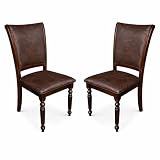Traditional Dining Chairs, Set of 2, Expresso Finish with Dark Brown PU Leather...