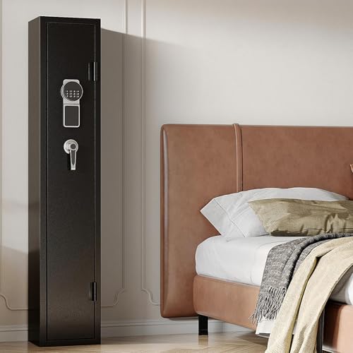 Image of KAER 2-3 Gun Safe, Rifle Safe for Bedroom with Digital Keypad Lock, 4 Gun Slots & Pistol Pockets, Secure Firearm Storage for Garage, Living Room