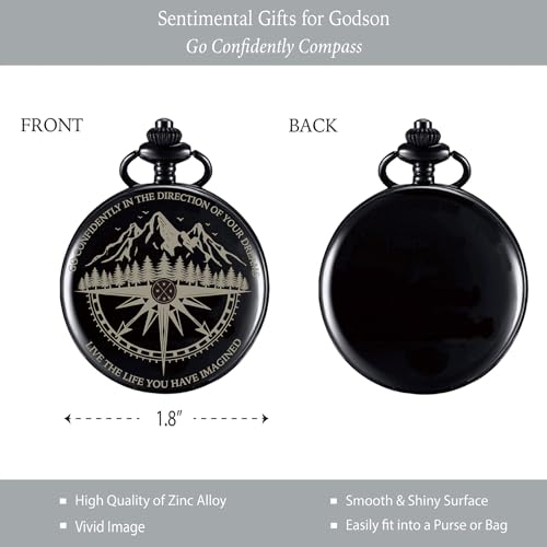 Brújula de Bolsillo Grabada Negra con Token para Godson miniatura 3
