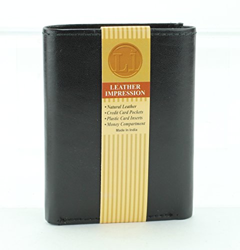 Mens Black Lambskin Leather Slim Tri Fold Wallet