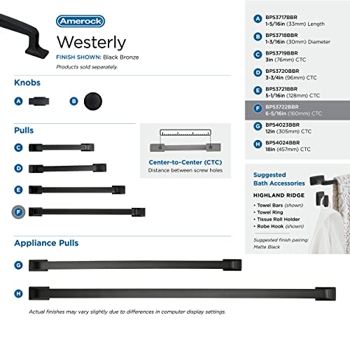 Image of Amerock 6-5 /16 inch Westerly Black Bronze Drawer Pull | 6-5 /16 inch (160mm) Center-to-Center Mounting Distance and 7-9 /16 inches Overall Length, Durable Zinc Cabinet Hardware