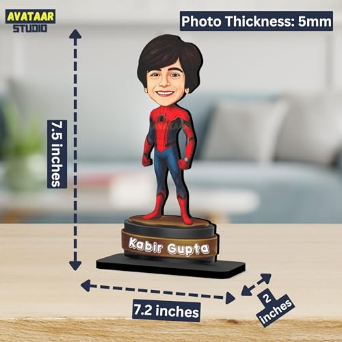Image of Plastic Personalized Gift for Kids,Friends Character Caricature Novelty Photo Frame Unique Design Customized Gift for Children,Tabletop Return Gift Idea (SPIDERMAN,7 INCHES),Multicolor