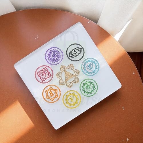 Plato de carga de cristal Selenita siete chakras miniatura 5