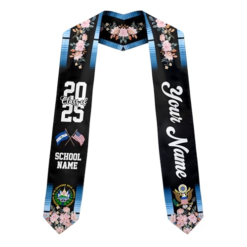 MonkeyVan Custom El Salvador Graduation Sash, El Salvador Stole, Salvadorans Graduation Sash 2025, El Salvador Flag Grad Stole Esvd 3