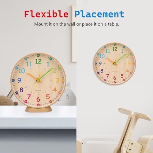 VIVILINEN Lernuhr Kinder Wanduhr Kinderzimmer Lautlos 20cm Wanduhr ohne Tickgeräusche für Schulanfänger, Jungen und Mädchen, Einschulung Geschenk