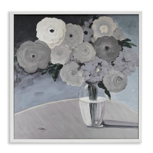 Stupell Industries Round Slate Flower Blossoms Arrangement Still Life, Design by Steling, White Framed, 24 x 24