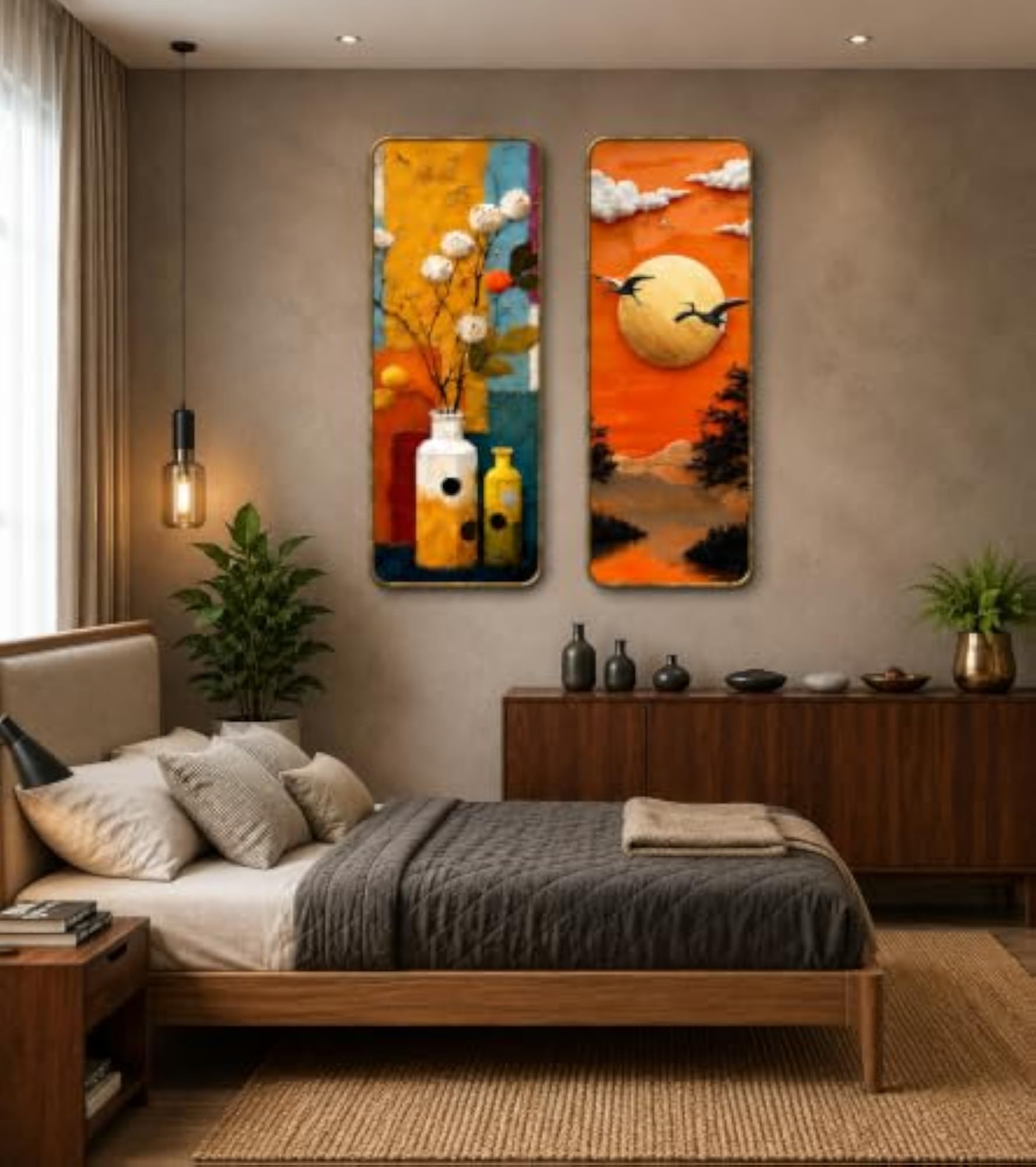 Abstract MDF Wall Frame Set of 2, Modern Vertical Art