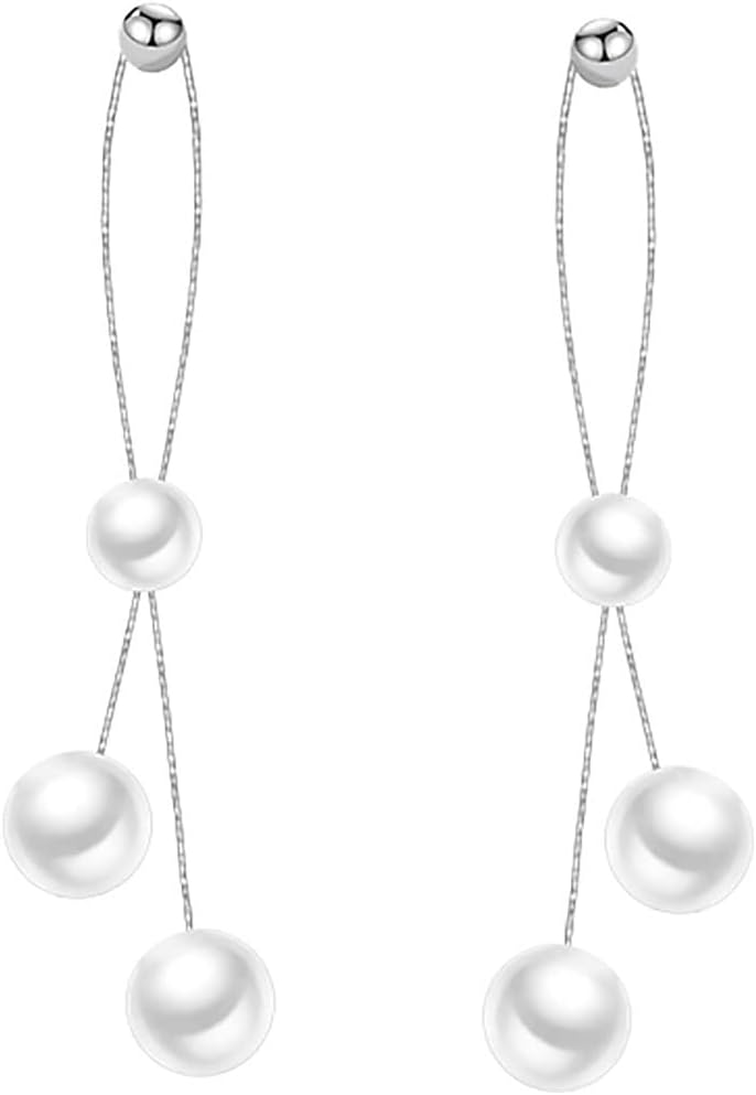 SLUYNZ Sterling Silver Pearls Dangle Earrings for Women Teens Wedding Pearls Dangle Earrings Long Tassel