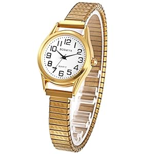 JewelryWe Women’s Easy Reader Analog Watch Gold/Silver Plated Elastic Band Wristwatch for Christmas