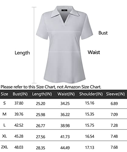Vidusou Ladies Golf Shirts,Short Sleeve V Neck Workout Tops Sport Shirts Moisture Wicking Performance Cool Quick-Dry Activewear Gym Clothes Light Grey Large #TOP5