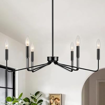 ACANER Black Chandelier for Dining Room, 6-Light Farmhouse Kitchen Light Fixtures Over Table, 26" Rustic Candle Chandelier for Bedroom, Foyer, Hall, Living Room, Entryway