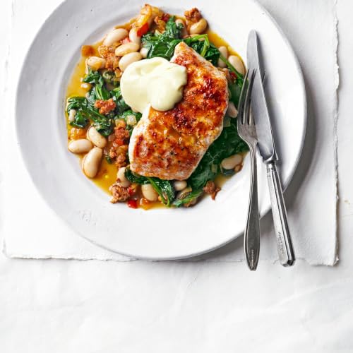 Smoky hake, beans & greens