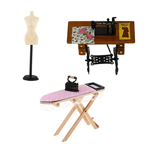 Prettyia 3pcs Dollhouse Miniature Ironing Board, Sewing Machine & Mannequin Model Stand Prettyia 3pcs Dollhouse Miniature Ironing Board, Sewing Machine & Mannequin Model Stand