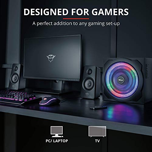 Trust Tytan GXT 629 Set Altoparlanti 2.1 con Illuminazione Led RGB Regolabile e Telecomando Wireless, Nero