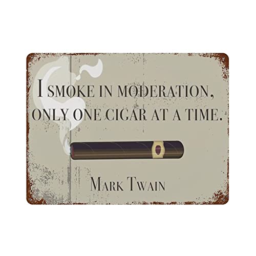One Cigar at A Time Man Cave Tin Sign Mark Twain Quote Cigar Lounge Garage Bar Smoke Shop Cigar Bar, Tobacco and Liquor Firm, Supermarket Wall Art Sign Poster Plaque 12x16 inhces
