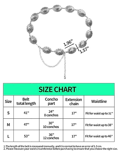 Bomai Women Western Oval Concho Chain Belt Adjustable Turquoise Metal Waist Chain Belt For Jeans Or Dresses #TOP5