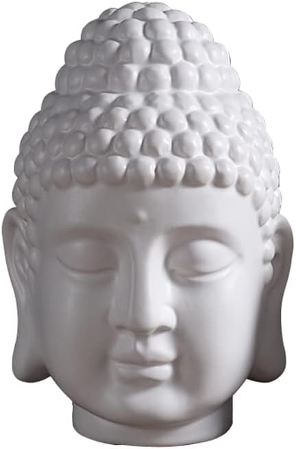 Estatua de cabeza de Buda, proceso de esmalte blanco de cerámica de temperatura media, superficie lisa, meditación de yoga en el jardín, decoración