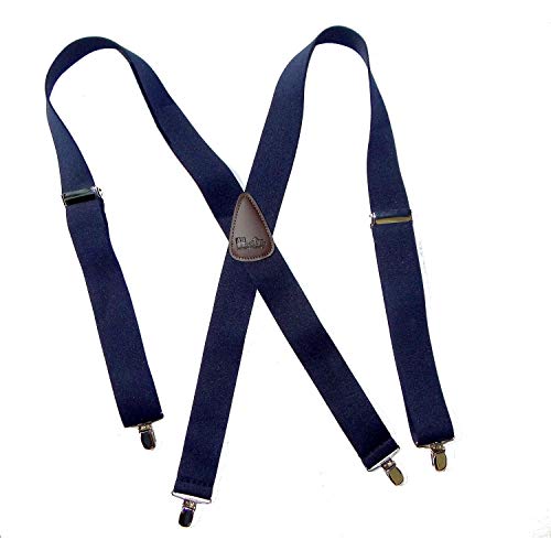 1 1/2" Wide Classic Series Suspenders for Men Blue XLS Holdups in X-back style w/USA Patented No-slip® Silver Clips