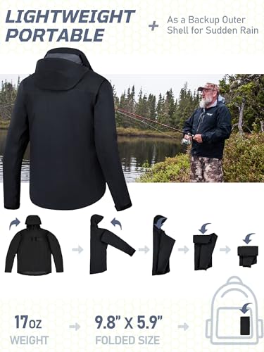 NEW VIEW Lightweight Rain Jackets for Men Waterproof with Hood, Hard Shell Stretch Rain Coat for Outdoor Travel2