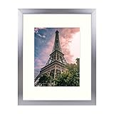 Golden State Art, 16x20 Satin Silver Color Brushed Aluminum Landscape Or Portrait Photo Frame with Ivory Color Mat for 11x14 Picture & Real Glass (16x20)