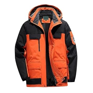 Generisch Manteau d'hiver pour homme en grande taille - Veste de ski chaude en laine - Combinaison de randonnée - L à 4XL - Noël et hiver, Orange, 4XL