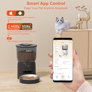 Balimo Distributore Automatico Cibo Gatti, 2.4G WiFi Dispenser Crocchette Gatto, 3L Distributore Automatico Cibo Cani, Adatto Controllo App, Da 1 a 10 Pasti al Giorno, Nero