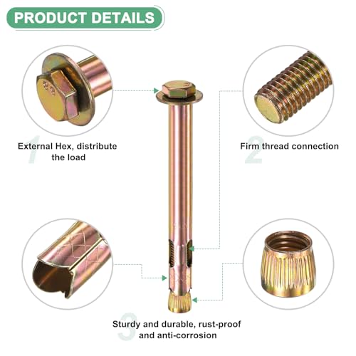 Image of M METERXITY 5-Pack Hex Expansion Bolt, M12x150mm Colored Galvanized Iron-Carbon Steel External Hex Expansion Bolts, Anti-Corrosion Metal Bolt for Concrete /Dry Brick /Block Walls