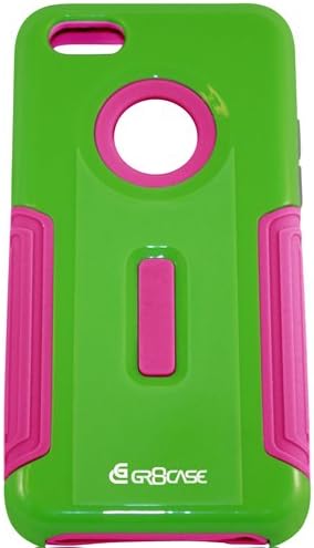 Apple iPhone 5C Gr8Case Case Protective Flexible Rubber and Plastic 2Grip Hybrid Case - Green/Pink
