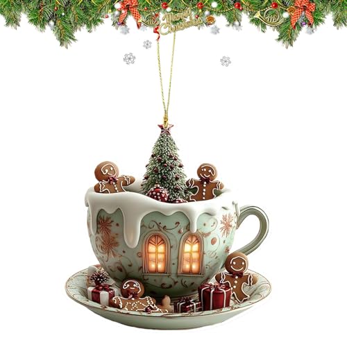 Caffè Pendente Natalizio | Decorazioni Casa di Natale - Pendaglio Casa Neve Acrilica 2D per Donna Uomo Giovane Zaino Scaffale Auto Interni Borsa Posto di Lavoro