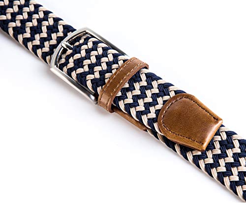 Weifert Men's Stretch Woven 1.3" Wide Elastic Braided Belts (38-40,Khaki+Blue) #TOP1