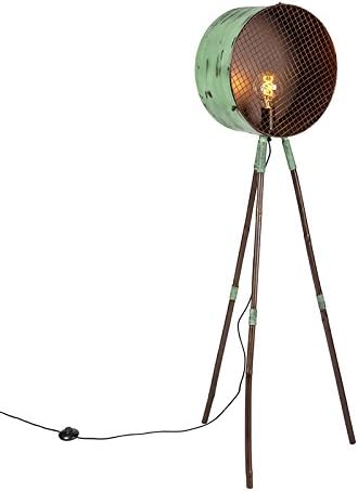 Qazqa - Vintage Floor lamp on Bamboo Tripod Green with Copper - Barrel- - Retro - Suitable for LED E27 | 1 Light - Steel Floor lamp - Suitable for Living Room I Bedroom I