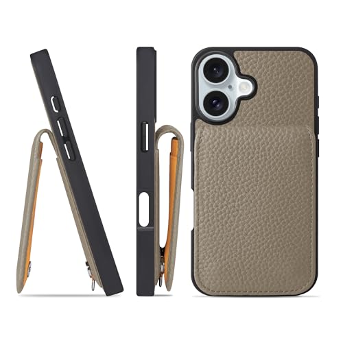HANATORA for iPhone 16 ケース バンパー型 本革 スマホケース スマホ カードポケット スタンド ショルダーストラップ 付き シュリンクカーフレザー グレージュ SCPG-16-Grege ギフト 誕生日 女性 男性 彼女 お母さん お父さん 人気商品 30代 40代 50代 60代 70代