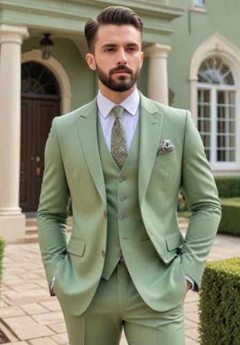 Mens 3-Piece Suit 2 Button Slim Fit Grooms Tuxedo Formal Jacket Vest Pants Set Wedding2