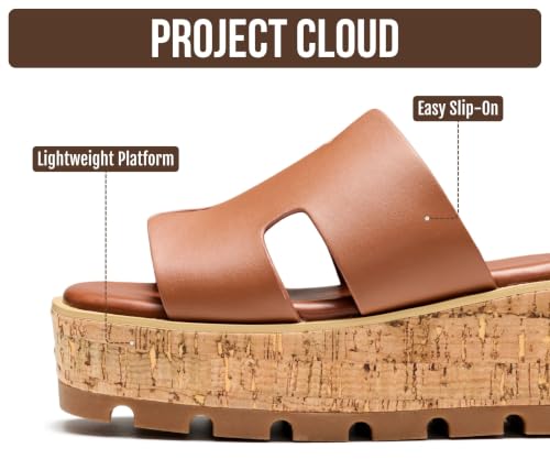 Image of Project Cloud 100% Genuine Leather Wedge Platform Sandals Women Footwear - Memory Foam Insole and Non-Slip Platform Slides for Women - Lightweight Womens Sandals (MILA)