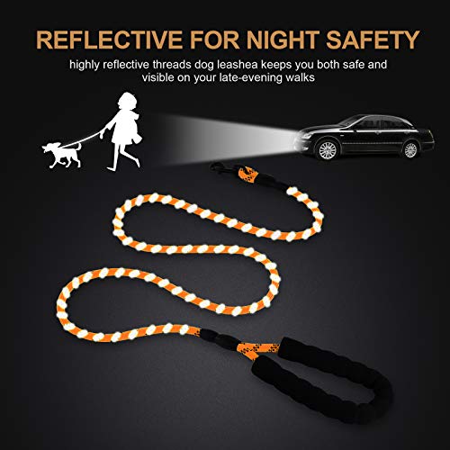 Petmegoo 5Ft 1/3In Light Weight Strong Orange Dog Leash For Small Dogs & X Small Dogs, Highly Reflective Durable Rope Puppy Leash With Soft Padded Anti-Slip Handle For Casual Walk (0~18 Lbs.) #TOP5