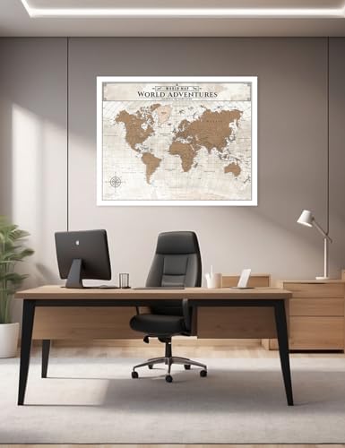 Image of IPIC - Vintage World Map Canvas Wall Art, Large Travel Map Print for Home, Office, or Study, Push Pin Map Decor for Travel Lovers, Ready to Hang