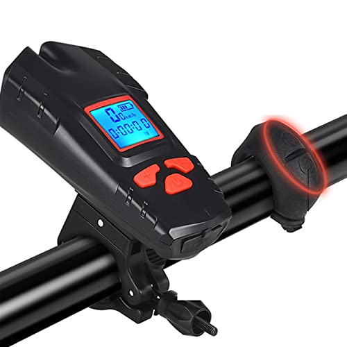 Bike Light Set USB Rechargeable Bicycle Headlight Bike Bell Speedometer Odometer Waterproof Taillight Fits All Bicycles Road MTB(13212 Red)